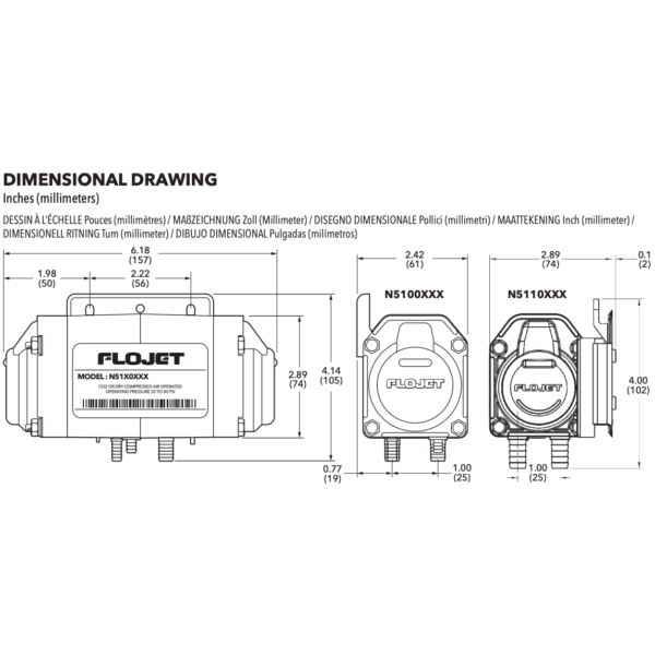 flojet N5100 pompa dimensionale dimensional drawing dibujo dimensional